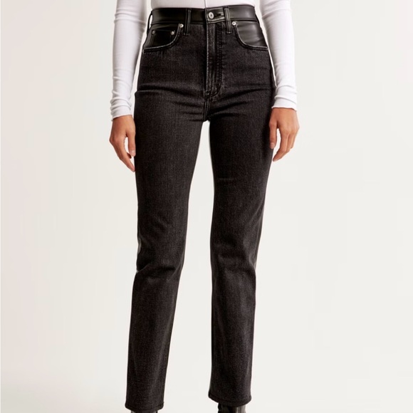 Abercrombie Ultra High Rise Straight Ankle Leather Jean - Picture 1 of 8